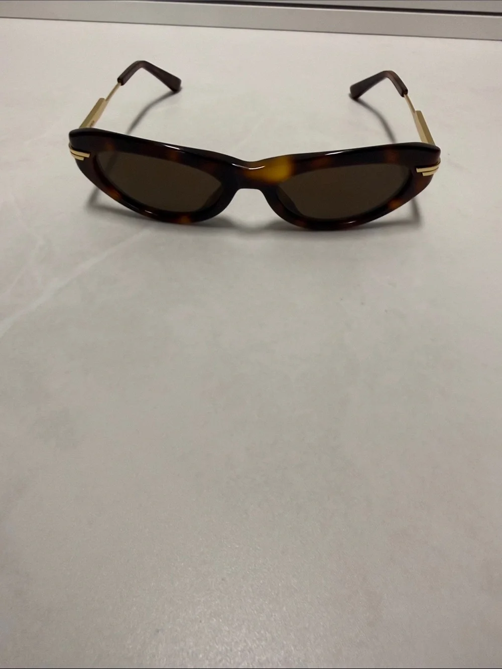 Bottega Veneta Tortoiseshell and Gold Slim Cat-Eye Sunglasses